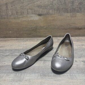 Ecco Tan Metallic Ballet Flats with Bow Accent Women's Size EU 41